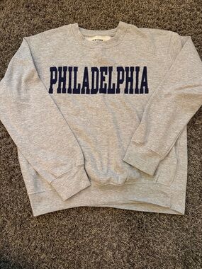 Gray Philadelphia Crewneck Sweatshirt with Navy Lettering